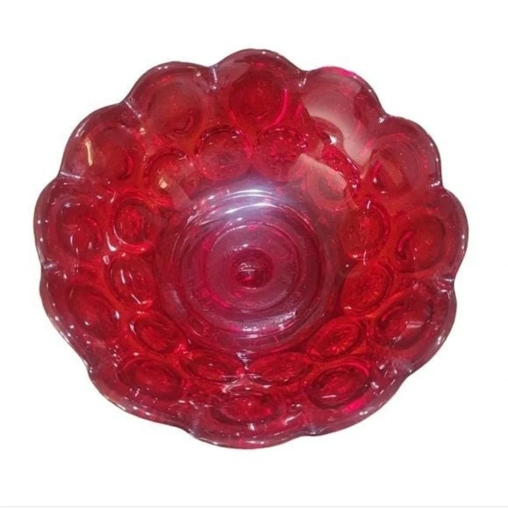 L.E. Smith‎ Moon and Star Amberina Glass Candy Dish Compote Red Orange Vintage